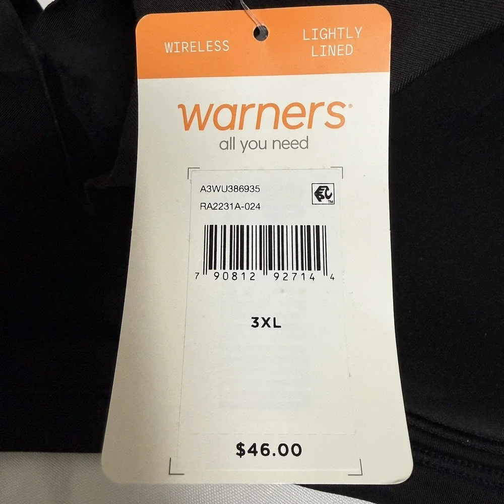 Warner's No Side Effects Wirefree Contour Bra Size 3XL Black RA2231A